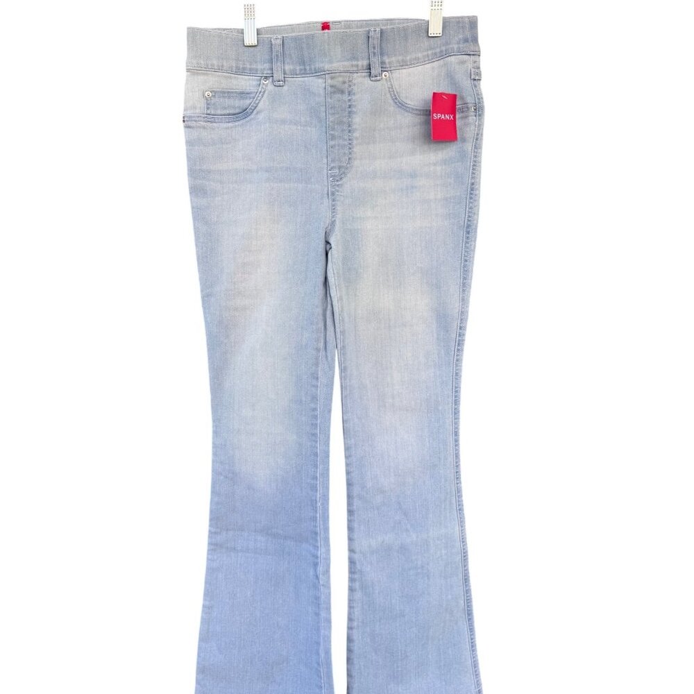 NWT Spanx Jeans Women's Small Light Wash Flare clean black Shaping Denim Pull On